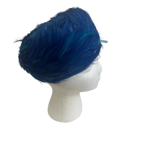 Vintage 1960s Blue Feathered Pill Box Formal Hat - Picture 5 of 5
